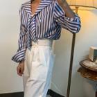 Tie-neck Striped Long-sleeve Blouse