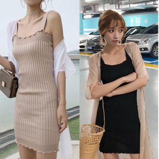 Open-front Long Jacket / Knitted Sleeveless Dress