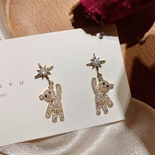 Rhinestone Bear Earring 1 Pair - 925 Silver - One Size