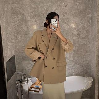 Plain Double-breasted Long-sleeve Blazer