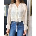 Drawstring-waist Embroidered Blouse