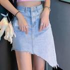 Frayed Irregular Denim A-line Mini Skirt