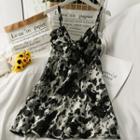 Sleeveless Twisted-neckline Printed Mini Dress