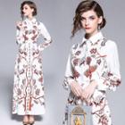 Floral Print Long Sleeve Maxi Shirt Dress