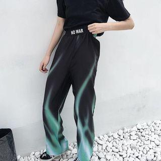 Hologram Color-block Elastic-waist Loose-fit Pants