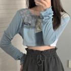 Long-sleeve Color Block Cropped T-shirt