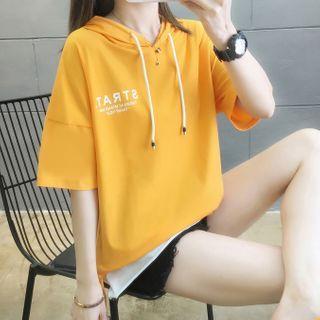 Mock Two-piece Lettering Hooded Short-sleeve T-shirt