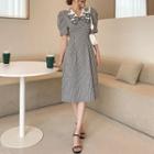 Embroidered Collared Puff-sleeve Dress