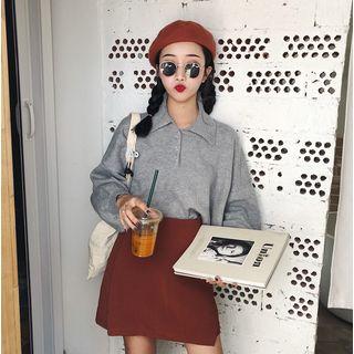 Long-sleeve Knit Sweater Gray - One Size