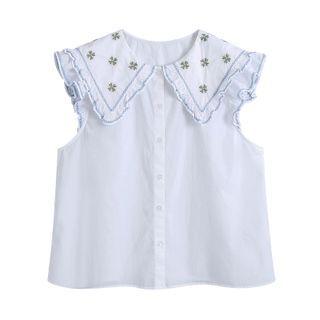 Sleeveless Embroidered Collar Top