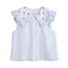 Sleeveless Embroidered Collar Top