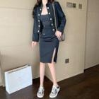 Buttoned Jacket / Slit Skirt