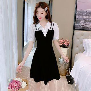 Mock Two-piece Long-sleeve Collar A-line Dress / Short-sleeve Dress