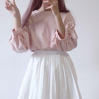 Puff-sleeve Blouse / A-line Skirt