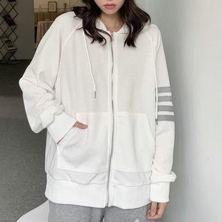 Long-sleeve Contrast Trim Hooded Zip Jacket