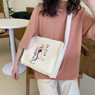 Printed Crossbody Canvas Bag Off-white - One Size
