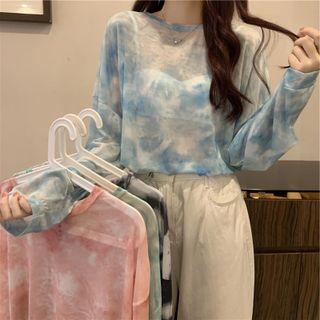 Crew-neck Tie-dye Oversized Long-sleeve Top