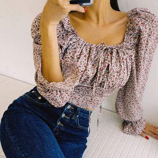 Two-way Beribboned Cropped Floral Blouse