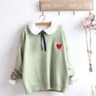 Heart Print Sweater / Lace Collar Blouse / Set