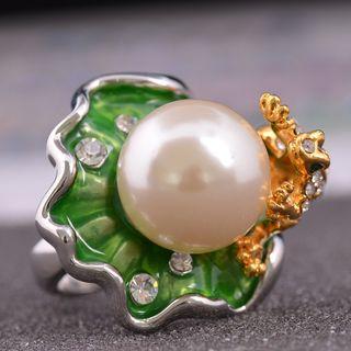 Faux Pearl Rhinestone Frog Ring