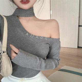 Long-sleeve Choker Cold-shoulder Top