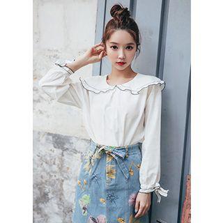 Capelet Tie-cuff Contrast-trim Top