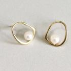 Faux Pearl Irregular Alloy Hoop Earring 1 Pair With Plastic Earring Backs - 925 Sterling Silver - 18k Gold - One Size