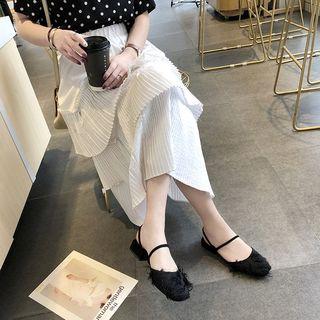 Fringed Block Heel Slingback Pumps