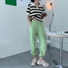 Short-sleeve Striped Open Back T-shirt / Harem Pants / Midi A-line Skirt