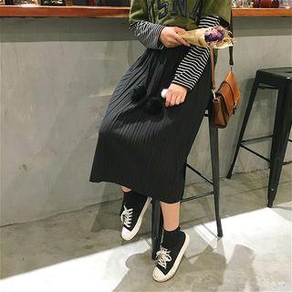 Plain High-waist Pleated Skirt