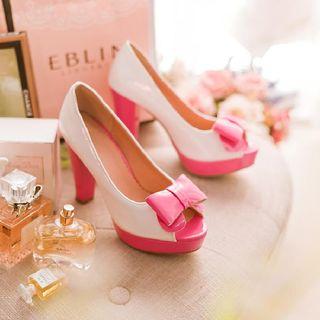 Bow Accent Two Tone Peep Toe High Heel Sandals