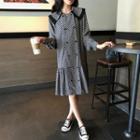 Long-sleeve Plaid Double-breasted Midi Mermaid Dress