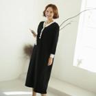 Button-front Contrast-trim Dress Black - One Size