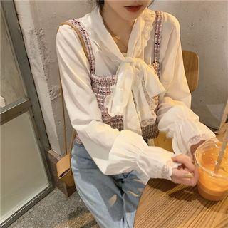 Ribbon Bow Shirt / Plaid Vest