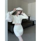 Hooded Cropped Cardigan / Mini Pencil Skirt