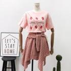 Set: Strawberry-print T-shirt + Asymmetric A-line Skirt