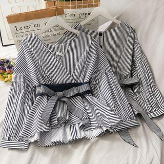 Striped V-neck Shirt With Sash