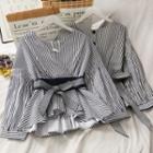 Striped V-neck Shirt With Sash