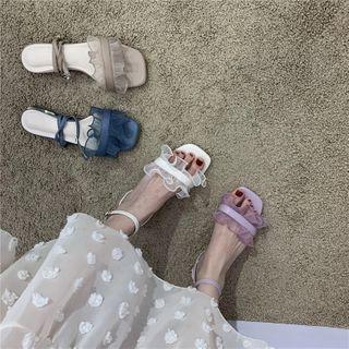 Square-toe Mesh Ruffle Sandals