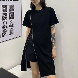 Short-sleeve Zip-accent T-shirt Dress