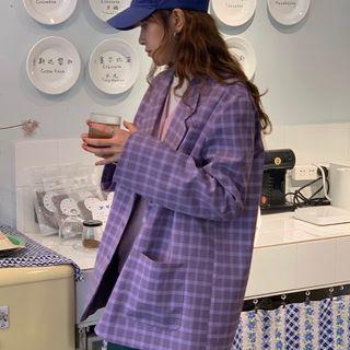 Plain Long-sleeve Blazer Purple - One Size