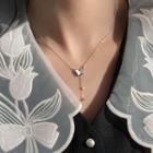 Butterfly Shell Rhinestone Alloy Necklace 1 Pc - Silver - One Size