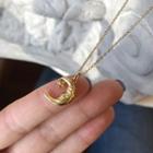 925 Sterling Silver Moon & Star Pendant Necklace L261 - Gold - One Size