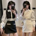 Long-sleeve Shirt / Vest / Mini A-line Skirt / Set