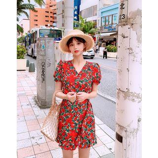 Floral Mini Surplice-wrap Dress Red - One Size