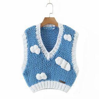 Contrast Cloud Print Knit Cropped Tank Top As Shown In Figure - One Size