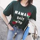 Lettering Rose-embroidered T-shirt
