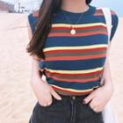 Sleeveless Striped Knit Top Blue & Tangerine - One Size