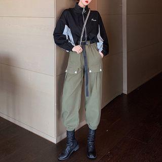 Lettering Zip Pullover / High-waist Cargo Pants