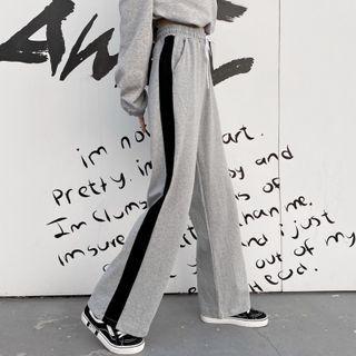 High-waist Two-tone Wide-leg Pants